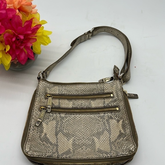 Cole Haan Gray Cream Leather Snakeskin Shoulder Bag MCB6076C - Picture 1 of 13